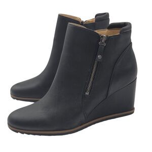 Soul Naturalizer Haley Women 9.5M Black Wedge Ankle Booties Zip Nubuck Style NEW